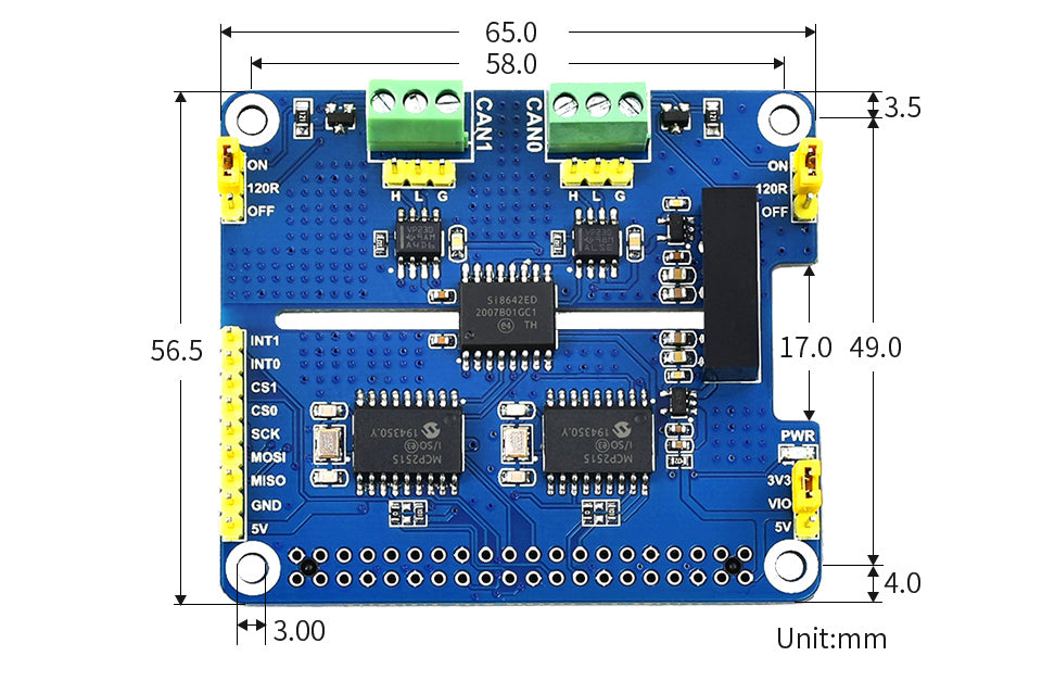 Waveshare 2-Channel Isolated CAN HAT for Raspberry Pi: NMEA 2000 Compatible