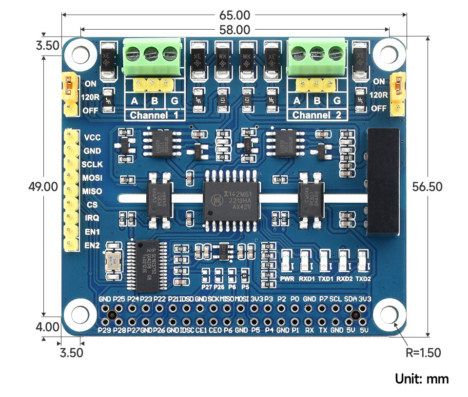 Waveshare 2-Channel Isolated RS485 HAT (NMEA 0183)