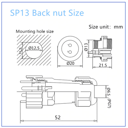 SP13 connector, 3-pin, male plug